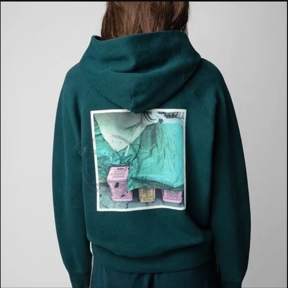 ZADIG & VOLTAIRE Green Rhinestone Hoodie - Picture 2 of 5